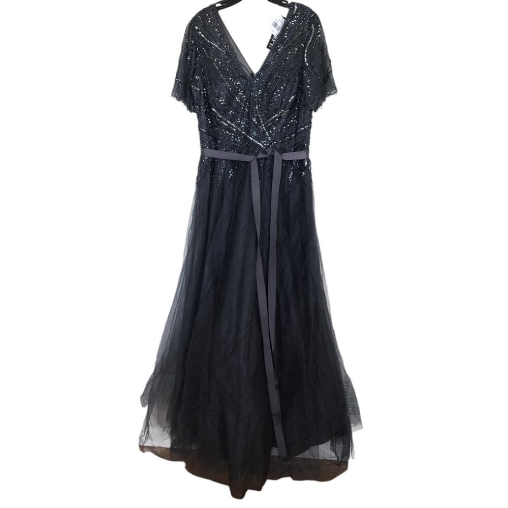 Xscape Dress Gown Womens Size 14 Grey‎ Sequin Beaded Embellished Tulle